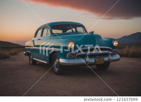old vintage car on road travel old vintage car on road travel 121837009