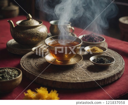 tea party set table in oriental style 121837058