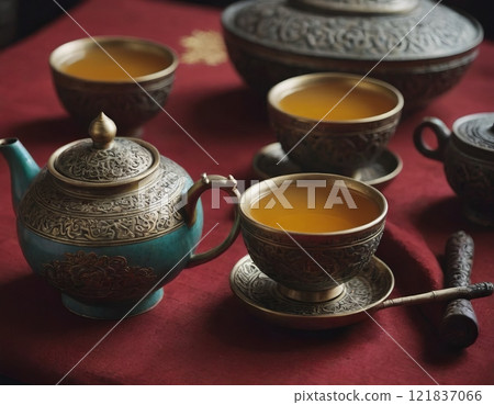 tea party set table in oriental style 121837066