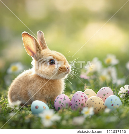 可愛的復活節小兔子AI圖像 121837130