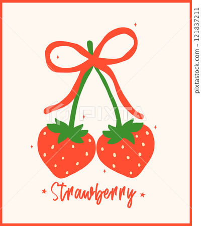 Red Retro Coquette Strawberries Heart Shape with Red ribbon bow Minimal Flat Design Vintage Aesthetic Red Retro Coquette Strawberries Heart Shape with Red ribbon bow Minimal Flat Design Vintage Aesthetic 121837211