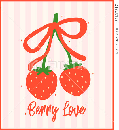 Retro Coquette Strawberries Ribbon bow Berryy love Minimal Flat Design Vintage Aesthetic 121837217
