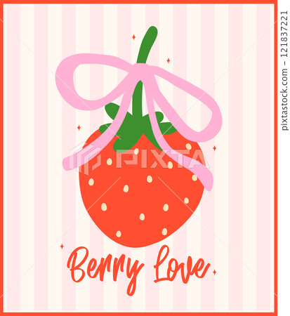 Retro Coquette Strawberry Ribbon bow Berryy love Minimal Flat Design Vintage Aesthetic 121837221