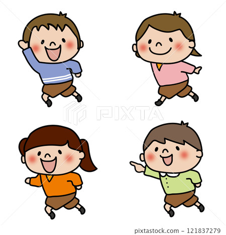 男孩和女孩快樂奔跑的兒童組 男孩和女孩快樂奔跑的兒童組 121837279