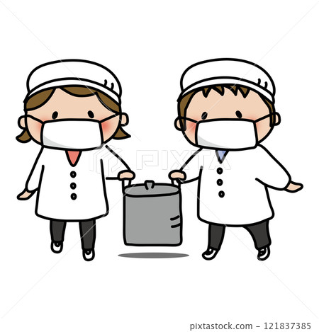 學校午餐值班的孩子們正在送學校午餐 學校午餐值班的孩子們正在送學校午餐 121837385