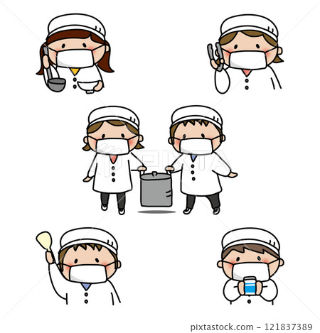 Set of children serving food on school lunch duty 121837389