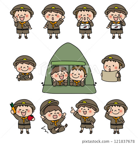 一群裝扮成探險家的孩子(男孩) 一群裝扮成探險家的孩子(男孩) 121837678