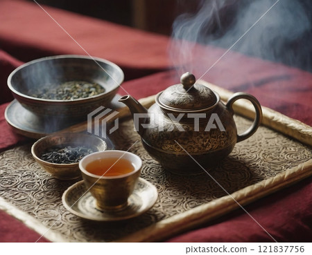 tea party set table in oriental style tea party set table in oriental style 121837756