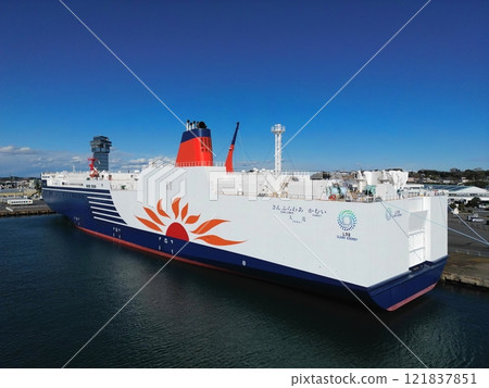 Ibaraki, Oarai, Sanfuraha Kamui anchored at Oarai Port (photographed by drone) 121837851