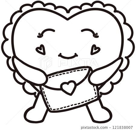 Hand drawn outlines black color of hearts with wings ,Envelope and mailbox. 121838007