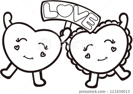 Hand drawn outlines black color of hearts with wings ,Envelope and mailbox. 121838013