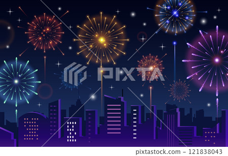 fireworks over city fireworks over city 121838043