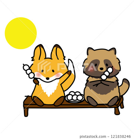A fox and a raccoon watching the moon A fox and a raccoon watching the moon 121838246