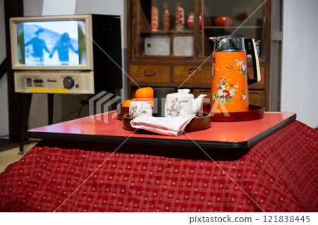 A living room with a kotatsu in the Showa era A living room with a kotatsu in the Showa era 121838445