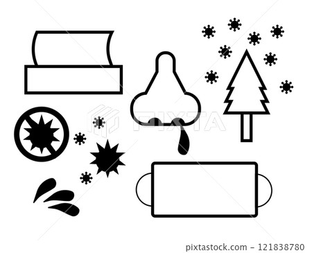 Set of line illustrations of colds, hay fever and infectious diseases Set of line illustrations of colds, hay fever and infectious diseases 121838780