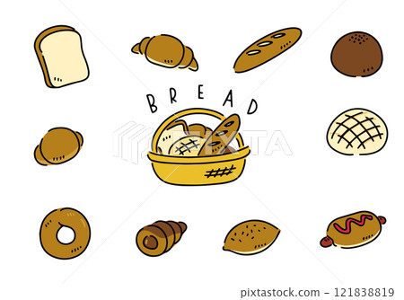 手繪麵包圖示風格插圖集 手繪麵包圖示風格插圖集 121838819