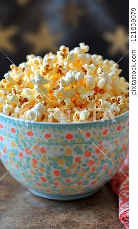 Rainbow popcorn, showcasing different flavors and textures. Ready for movie night or a snack 121839079