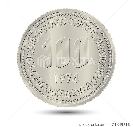 South Korea, 100 won, 1974. Reverse of South Korea one hundred won coin. Vector illustration. South Korea, 100 won, 1974. Reverse of South Korea one hundred won coin. Vector illustration. 121839218