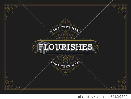 Classical antique swirl golden luxury ornamental greeting card design template vector Classical antique swirl golden luxury ornamental greeting card design template vector 121839231