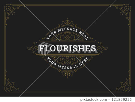 Luxury vintage elegant swirl Victorian golden greeting card design template vector illustration Luxury vintage elegant swirl Victorian golden greeting card design template vector illustration 121839235