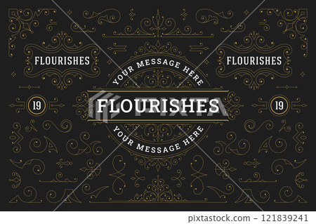 Luxury flourishes golden ornate design element set vector illustration 121839241