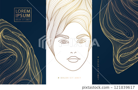 Vector woman art deco line logo, face beauty female illustration, goddess label, classic nouveau graphic Vector woman art deco line logo, face beauty female illustration, goddess label, classic nouveau graphic 121839617