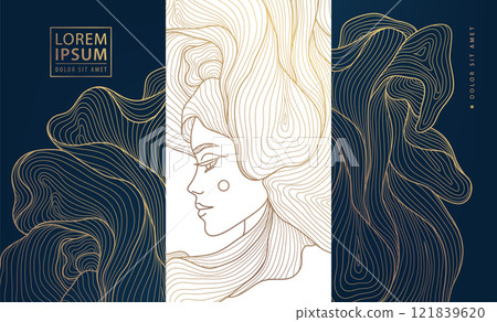 Vector woman art deco line logo, face beauty female illustration, goddess label, classic nouveau graphic Vector woman art deco line logo, face beauty female illustration, goddess label, classic nouveau graphic 121839620