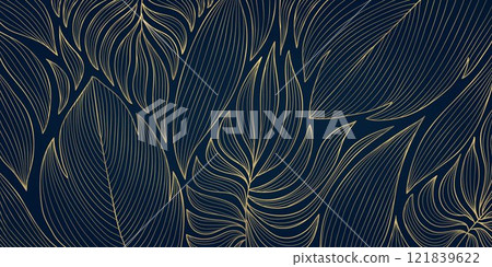 Vector leaf pattern gold line, art deco nature ornament, luxury foliage botanical background. Abstract texture plant design. Vector leaf pattern gold line, art deco nature ornament, luxury foliage botanical background. Abstract texture plant design. 121839622
