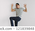 Half body photo of shock and surprise man isolate on white background. 121839848