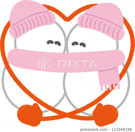Illustration of a snowman surrounded by hearts 121840198