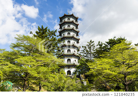 Building view of the Zhongxing Pagota in Chenghcing Lake Scenic Area in Kaohsiung, Taiwan. 121840235