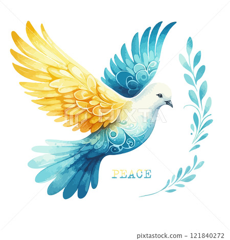 Dove of Peace bird watercolor naive funky hand drawn style art. Dove of Peace bird watercolor naive funky hand drawn style art. 121840272