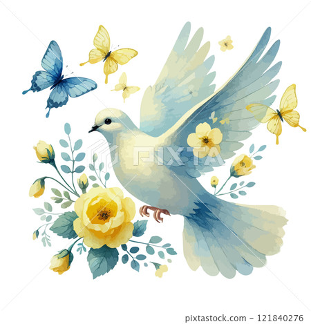 Dove of Peace bird watercolor naive funky hand drawn style art. 121840276