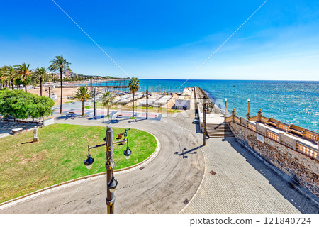 Seafront of Sitges,a beautiful town near Barcelona. 121840724