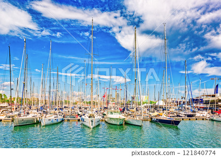 Barcelona. Seaport and Yacht parking at the pier. Barcelona. Seaport and Yacht parking at the pier. 121840774