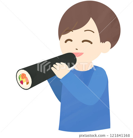 Illustration of a man eating ehomaki with a smile Vector Setsubun 121841168