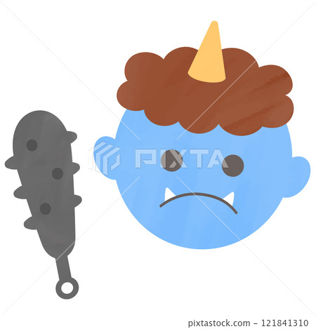 Cute hand-drawn watercolor illustration of a blue demon Vector Cute hand-drawn watercolor illustration of a blue demon Vector 121841310