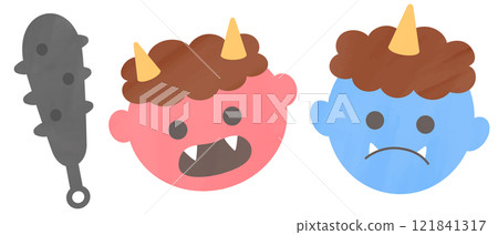 Cute hand-drawn watercolor illustration of red and blue demons with clubs Vector Cute hand-drawn watercolor illustration of red and blue demons with clubs Vector 121841317