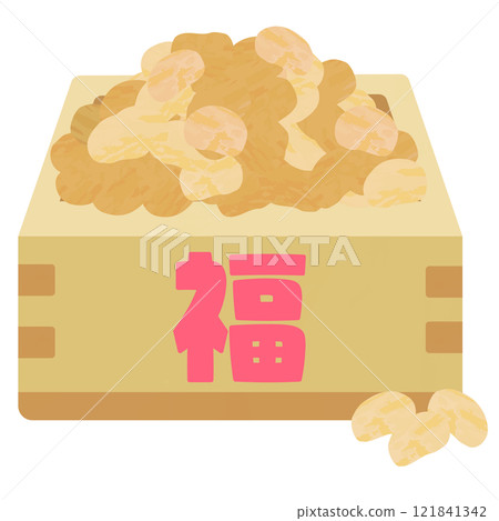 Illustration of a simple masu with soybeans in it. Setsubun. Annual event. Japan. 121841342