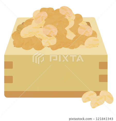 Illustration of a simple masu with soybeans in it. Setsubun. Annual event. Japan. Illustration of a simple masu with soybeans in it. Setsubun. Annual event. Japan. 121841343