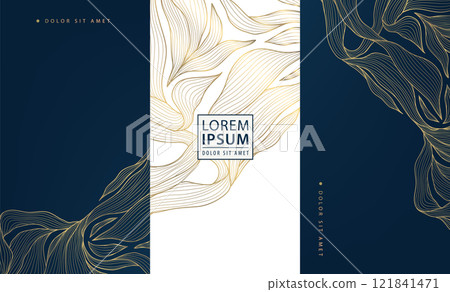Vector set of art deco leaves golden labels, floral luxury vintage package, cards, covers. Wine, perfume, coffee products, wedding invitations. Vector set of art deco leaves golden labels, floral luxury vintage package, cards, covers. Wine, perfume, coffee products, wedding invitations. 121841471