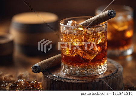Luxurious Whiskey and Cigar Scene for Sophisticated Relaxation Design Generative AI 121841515