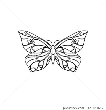 Line art butterfly, Layout for printing illustrations on T-shirts, notepads, covers Line art butterfly, Layout for printing illustrations on T-shirts, notepads, covers 121841647