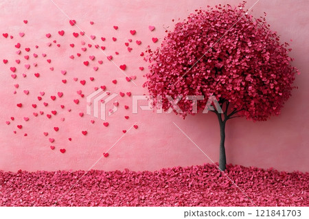 Heart Tree on Pink Background - Love, Romance, Valentine's Day Concept Generative AI Heart Tree on Pink Background - Love, Romance, Valentine's Day Concept Generative AI 121841703