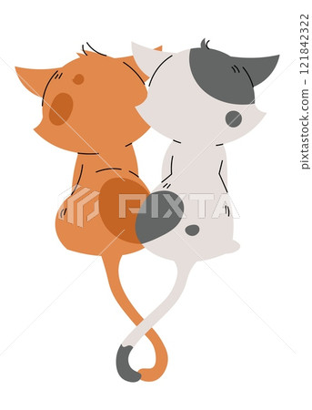 Cats in love hugging in flat cartoon style. Favorite pet on white background. Valentine's day vector illustration for cards, stickers, banners, etc 121842322