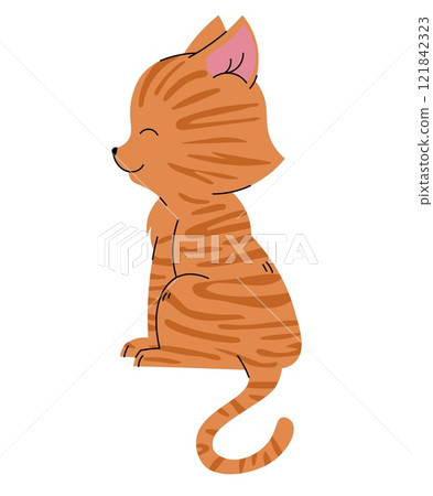 Cute ginger tabby cat in flat cartoon style. Favorite pet on white background. Vector illustration for cards, stickers, banners, etc. Cute ginger tabby cat in flat cartoon style. Favorite pet on white background. Vector illustration for cards, stickers, banners, etc. 121842323