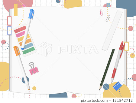 文具和筆記本套裝，流行背景，雙跨頁 121842712