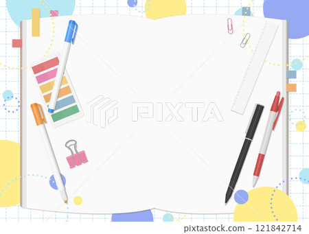 Stationery and notebook set, pop background, double page spread 121842714