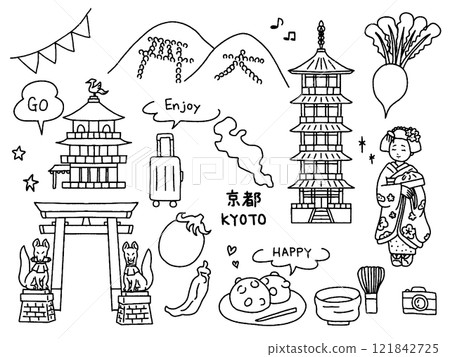 Kyoto hand drawn illustration set 121842725