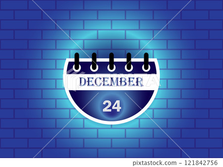 December 24th calendar page on a blue brick wall. Perfect for event reminders, scheduling, or date-related designs. 121842756